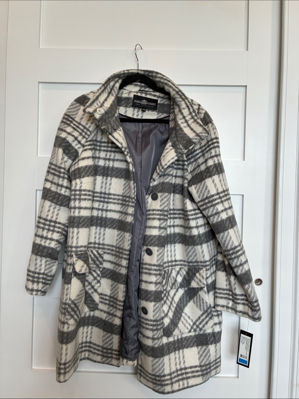 Fleet Street white & Gray Plaid Wool-Blend Peacoat